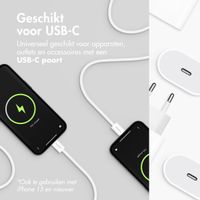 imoshion Oplader - USB-C en USB aansluiting - Power Delivery - 20 Watt + USB-C naar USB-C kabel - 2 meter - Wit