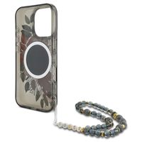 Guess MagSafe IML Flowers Case met beads strap Apple iPhone 16 Pro - Zwart
