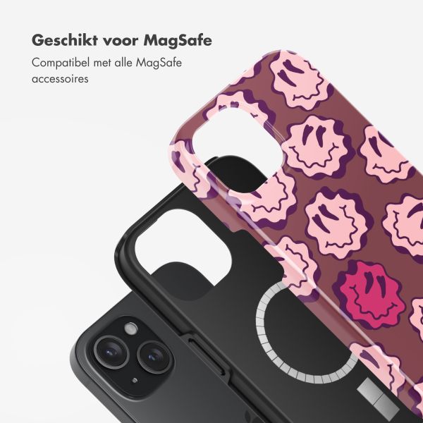 Selencia Vivid Tough Backcover met MagSafe iPhone 15 - Wavy Smiley Pink