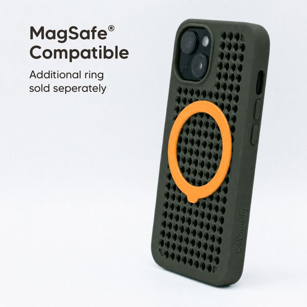 Callbuddy Hoesje met Strap Apple iPhone 17e / 16e / 15 / 14 / 13 - Camo Orange