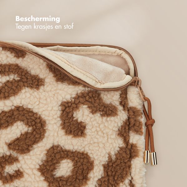 Selencia Teddy Laptop hoes 13-14 inch - Laptopsleeve - Vanilla Leopard