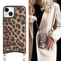 Selencia Nova Backcover met koord en pashouder iPhone 15 - Leopard