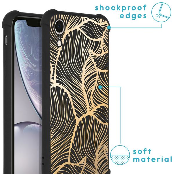 imoshion Design hoesje met koord iPhone Xr - Bladeren - Goud / Zwart