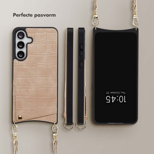 Selencia Nova Croco Telefoonhoes met Koord en Pashouder Samsung Galaxy S25 FE - Beige