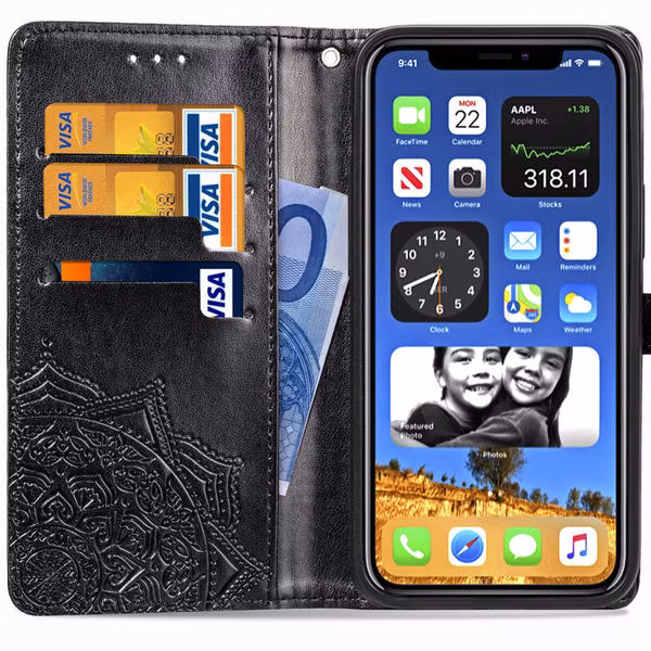 Mandala Bookcase Apple iPhone 12 (Pro) - Zwart