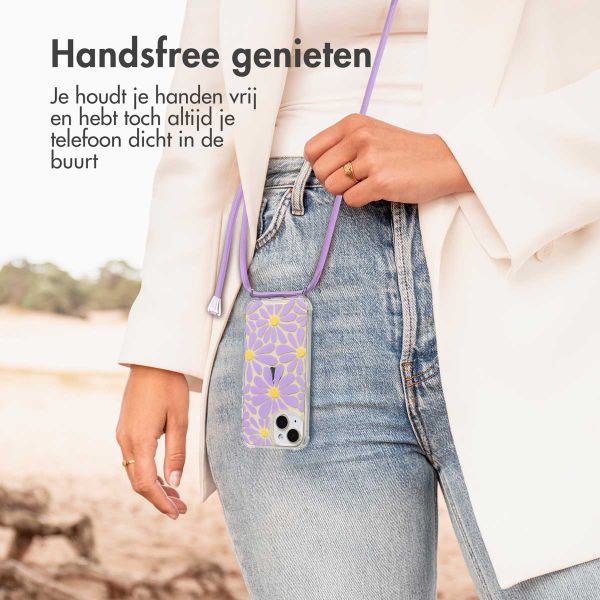 imoshion Design hoesje met koord Apple iPhone 15 - Tropical Violet Flowers Connect