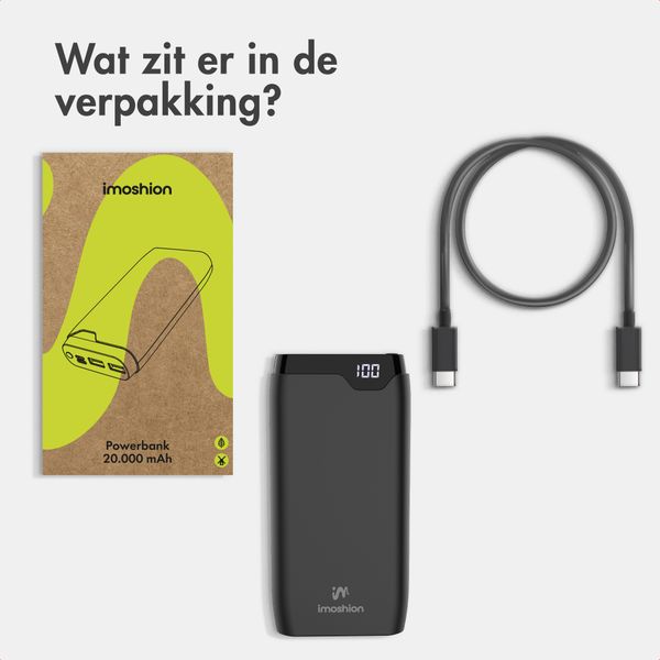 imoshion Powerbank 20.000 mAh - 22,5W Snellader - USB-C / USB-A - Zwart