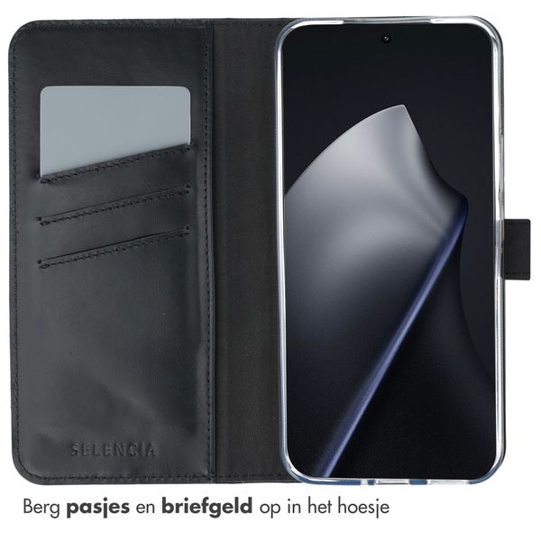 Selencia Echt Leren Bookcase Xiaomi 15T Pro - Zwart