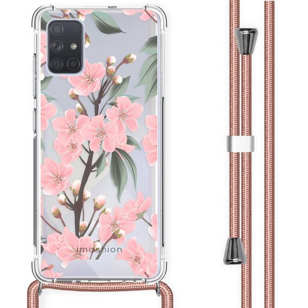 imoshion Design hoesje met koord Samsung Galaxy A71 - Bloem - Roze / Groen