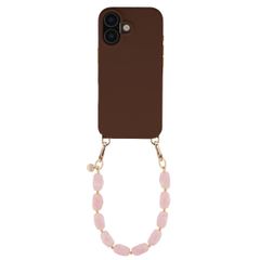 Selencia Rivièra MagSafe Backcover met afneembare haakjes voor de Apple iPhone 17 - Choco Brown + Satin Crush Polskoord - Cosmic Candy