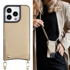 Selencia Nova Backcover met koord en pashouder iPhone 15 Pro - Beige