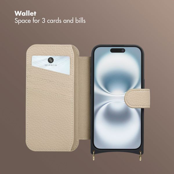 Selencia Riva Bookcase with MagSafe and phone strap Apple iPhone 16 - Beige