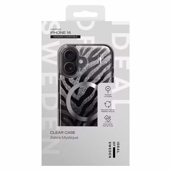 iDeal of Sweden Clear Case Limited met MagSafe Apple iPhone 16 - Zebra Mystique