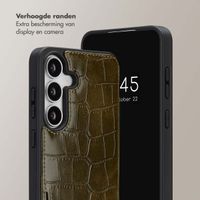 Selencia Nova Croco Telefoonhoes met Koord en Pashouder Samsung Galaxy S25 FE - Dark Olive