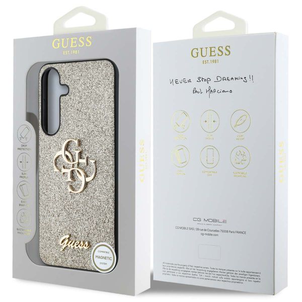 Guess 4G Metal Logo Glitter Backcover Samsung Galaxy S25 Plus - Goud