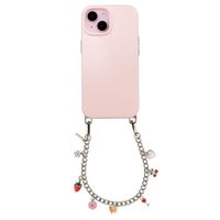 Selencia Rivièra MagSafe Backcover met afneembare haakjes voor de Apple iPhone 14 / 13 - Sorbet Pink + Chain Charm - Silver