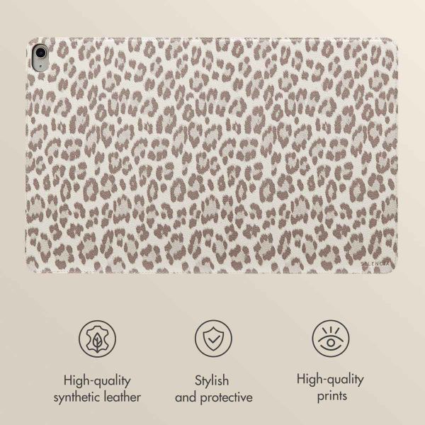 Selencia Sabi Bookcase with Leopard Print Apple iPad Air 11 inch (2026) M4 / (2025) M3 / (2024) M2 / Air 5 (2022) / Air 4 (2020) - Soft Ivory
