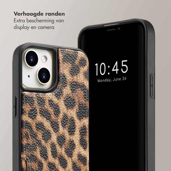 Selencia Nova Backcover met koord en pashouder iPhone 15 - Leopard