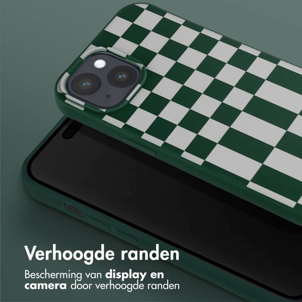 Selencia Siliconen design hoesje met afneembaar koord iPhone 15 - Irregular Check Green