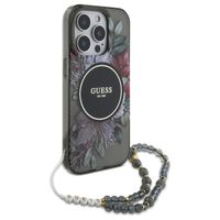 Guess MagSafe IML Flowers Case met beads strap Apple iPhone 15 Pro Max - Zwart