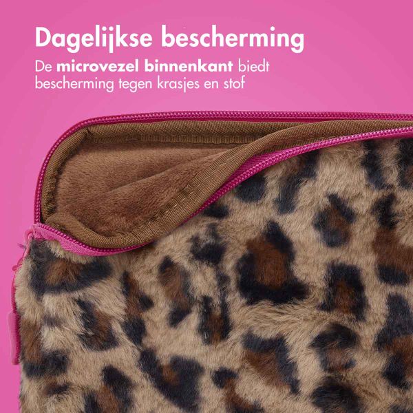 imoshion Fluffy Laptop hoes 13-14 inch - Laptopsleeve - Leopard Pink