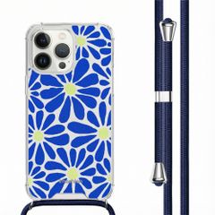 imoshion Design hoesje met koord Apple iPhone 14 Pro - Cobalt Blue Flowers Connect