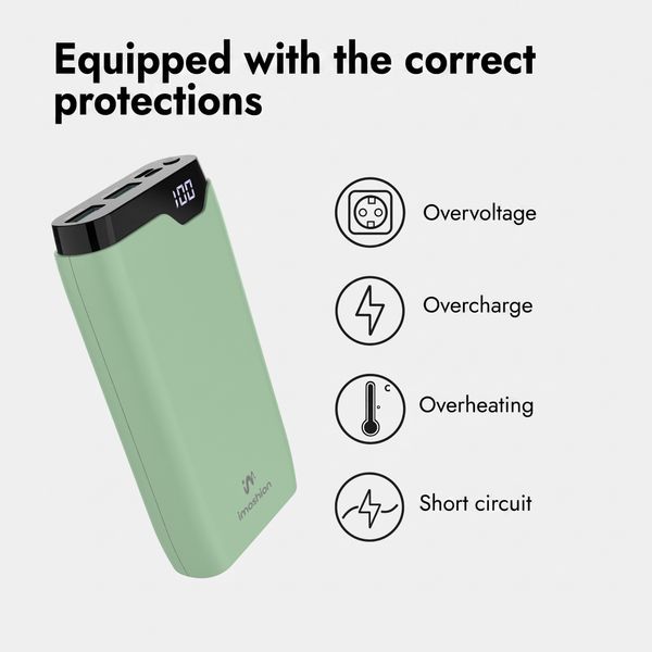 imoshion Power bank 20,000 mAh - 22.5W Fast charger - USB-C / USB-A - Green