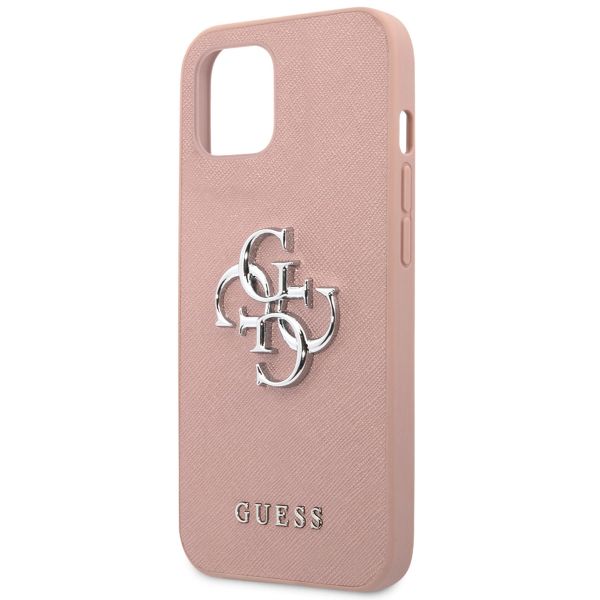 Guess 4G Metal Logo Saffiano Backcover Apple iPhone 13 - Roze
