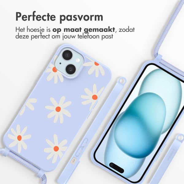 imoshion Siliconen design hoesje met koord Apple iPhone 15 - Lila Flower Distance