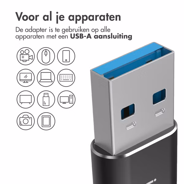 imoshion 2x USB-A 3.1 (male) naar USB-C (female) Adapter - OTG - Zwart