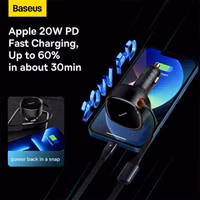 Baseus Enjoyment 2-in-1 | Fast Charge Autolader met uittrekbare USB-C- en Lightningkabel