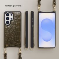 Selencia Nova Croco Telefoonhoes met Koord en Pashouder Samsung Galaxy S26 Ultra - Dark Olive