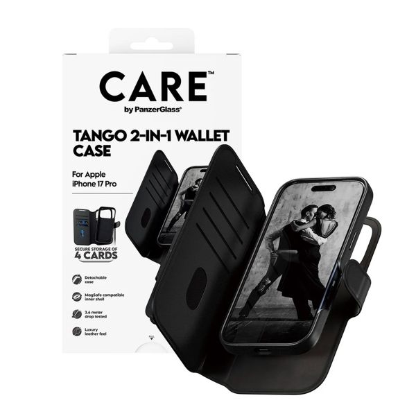 CARE by PanzerGlass Tango 2 in 1 Wallet Case MagSafe Apple iPhone 17 Pro - Zwart