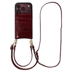 Selencia Nova Croco Telefoonhoes met Koord en Pashouder Apple iPhone 18 Pro Max / 17 Pro Max - Burgundy