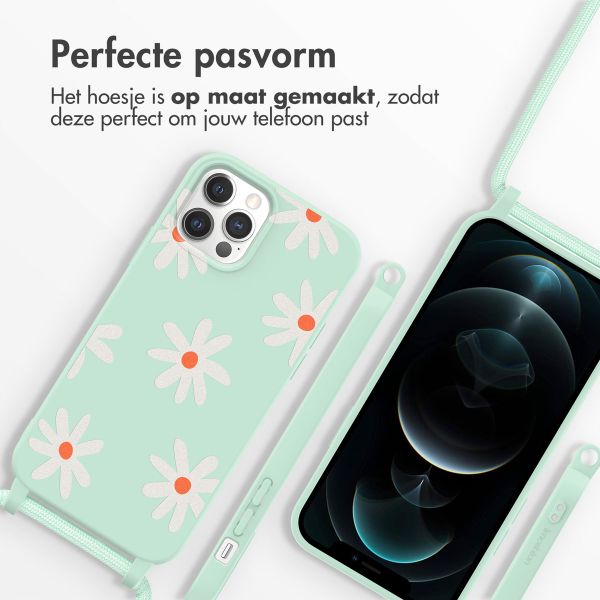 imoshion Siliconen design hoesje met koord iPhone 12 (Pro) - Green Flower Distance