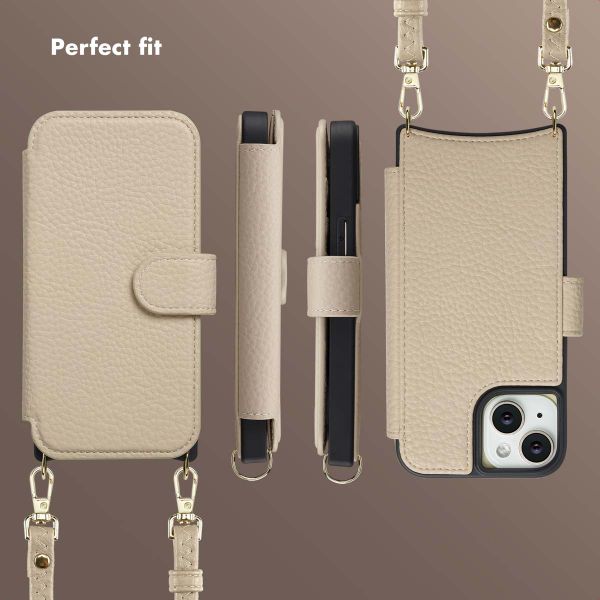 Selencia Riva Bookcase with MagSafe and phone strap Apple iPhone 15 - Beige