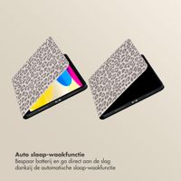 Selencia Sabi Bookcase met panterprint Apple iPad 11 (2025) 11 inch A16 / iPad 10 (2022) 10.9 inch - Soft Ivory