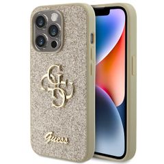 Guess 4G Metal Logo Glitter Backcover Apple iPhone 15 Pro - Goud