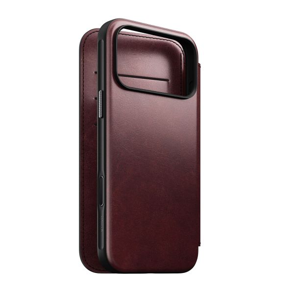 Nomad Modern Horween Leather Folio Bookcase met MagSafe Apple iPhone 17 Pro Max - Burgundy