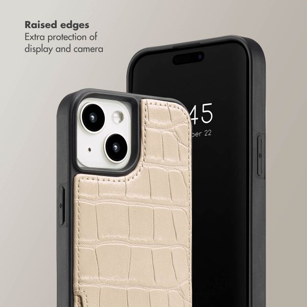 Selencia Nova Croco Phone Case with Cord and Card Holder Apple iPhone 15 - Beige