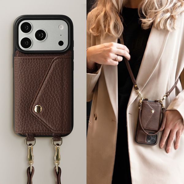 Selencia Sera Telefoonhoes met Koord en Envelop Pashouder Apple iPhone 17 Pro - Chocolate Brown