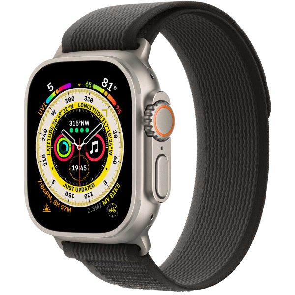 Apple Trail Loop Band Apple Watch Series 1-9 / SE / Ultra (2) - 44/45/49 mm - Maat M/L - Zwart / Grijs