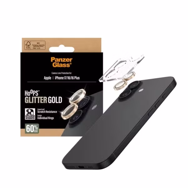 PanzerGlass Camera Protector Hoops Optic Rings voor de Apple iPhone 17 - Glitter Goud
