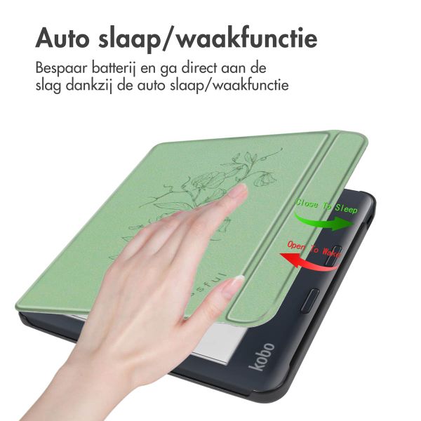 imoshion Design Slim Hard Case Sleepcover met stand Kobo Libra Colour / Tolino Vision Color - Floral Green