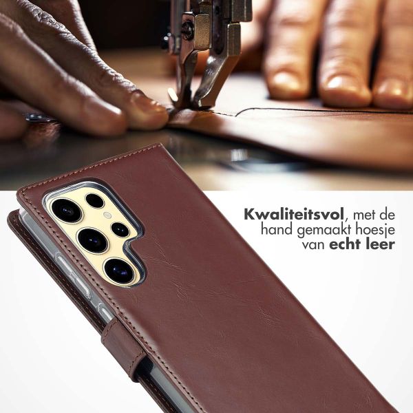 Selencia Echt Leren Bookcase Samsung Galaxy S25 Ultra - Donkerbruin