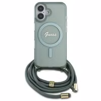 Guess MagSafe IML Backcover met crossbody cord Apple iPhone 16 - Groen