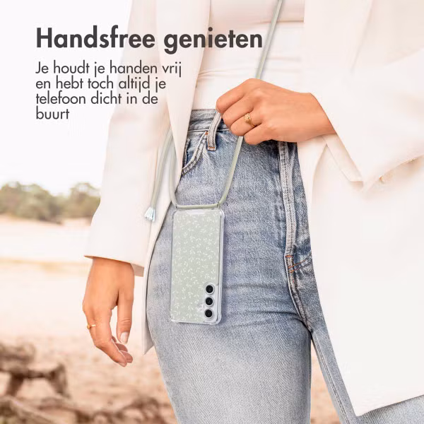 imoshion Design hoesje met koord Samsung Galaxy S24 FE - Smoke Green Flowers