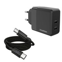 imoshion Oplader - 2x USB-C 40W + Braided USB-C naar USB-C kabel 100W - 1 meter - Zwart