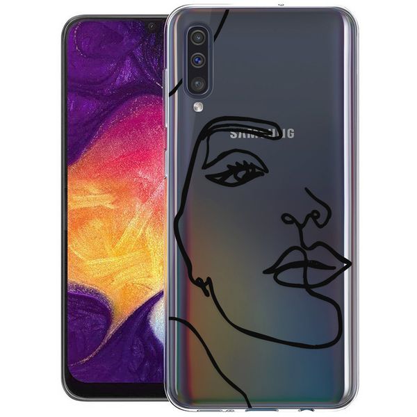 imoshion Design hoesje Galaxy A50 / A30s - Abstract Gezicht - Zwart