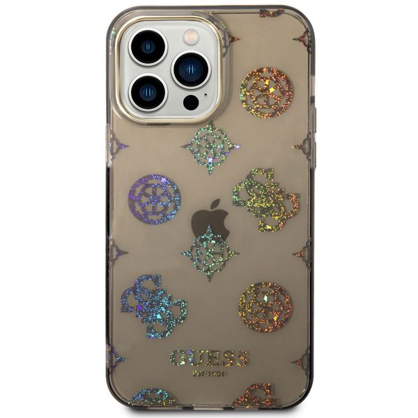 Guess Peony Glitter Backcover iPhone 14 Pro Max - Zwart